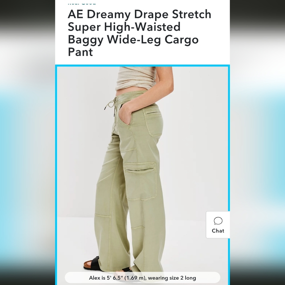 AE Dreamy Drape Stretch Super High-Waisted Baggy Wide-Leg Cargo Pant 10L